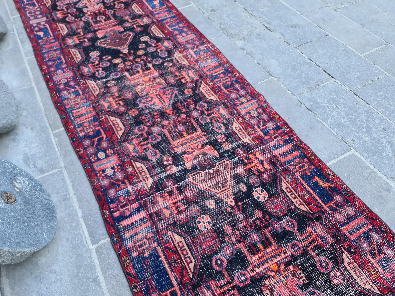 Vintage Turkish Runner Rug 3.5 x 14 ft