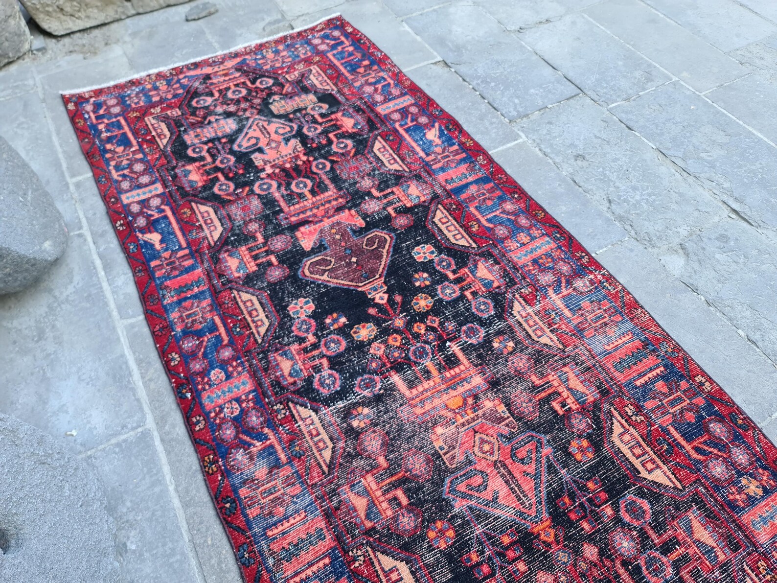 Vintage Turkish Runner Rug 3.5 x 14 ft