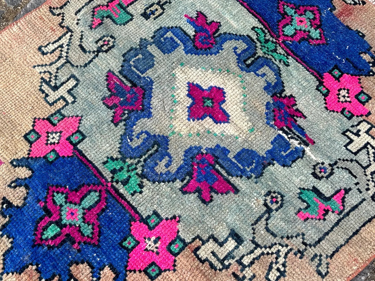 Vintage Turkish Mini Rug 1.8 x 2.2 ft