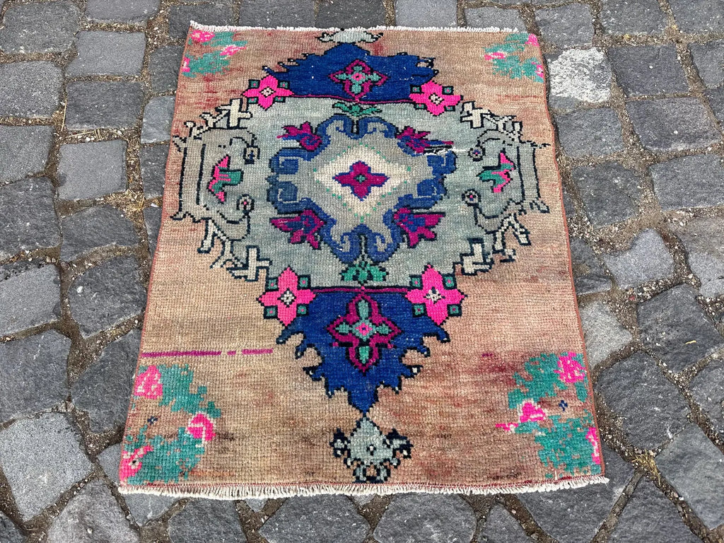 Vintage Turkish Mini Rug 1.8 x 2.2 ft