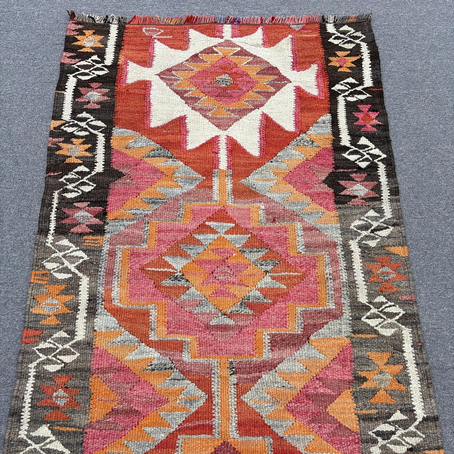 Vintage Turkish Runner Rug 3.2 x 7.1 ft