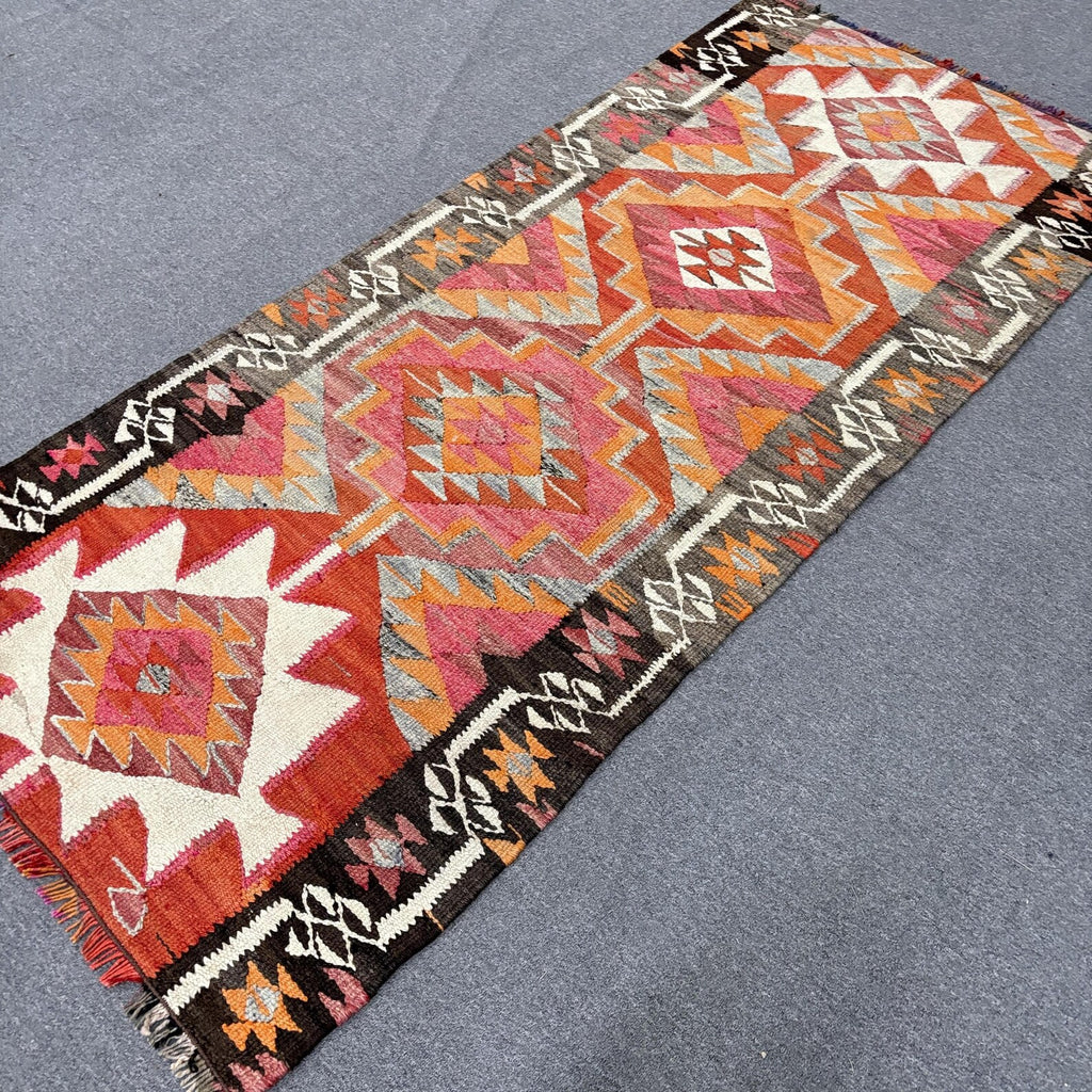 Vintage Turkish Runner Rug 3.2 x 7.1 ft