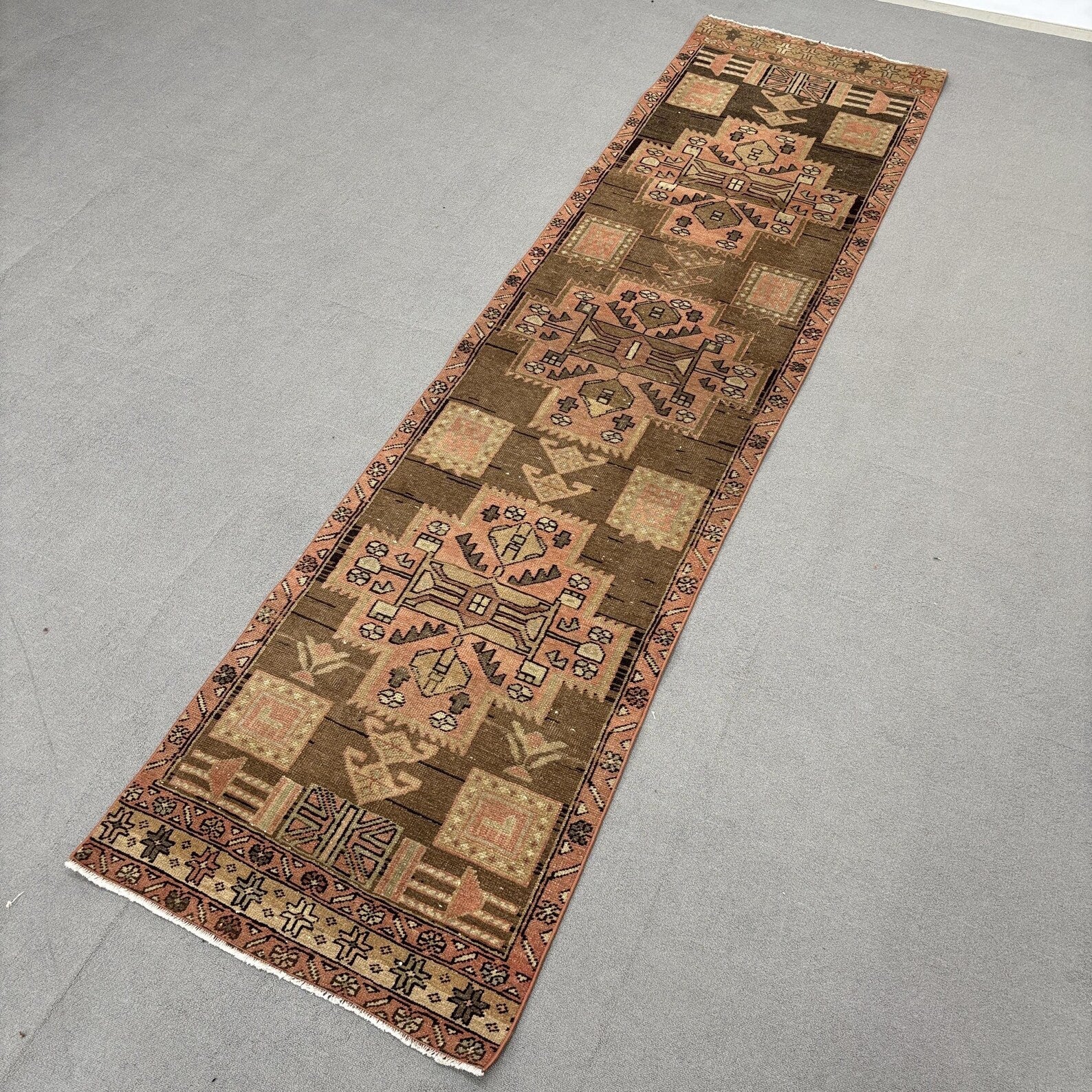 Vintage Turkish Runner Rug 2.6 x 10.4 ft