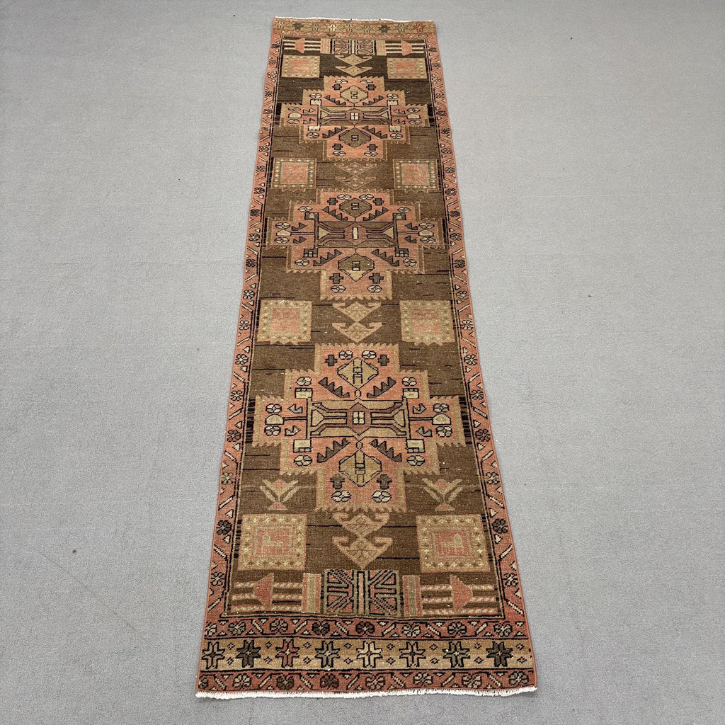 Vintage Turkish Runner Rug 2.6 x 10.4 ft
