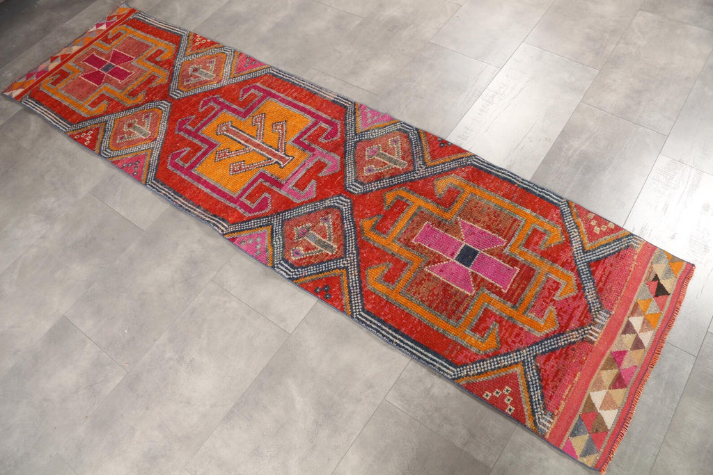 Vintage Turkish Runner Rug 2.9 x 10.9 ft
