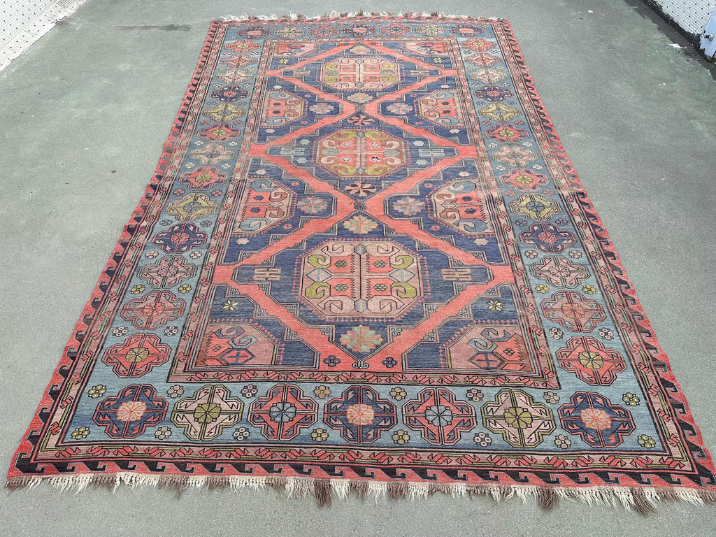 XL Vintage Soumak Accent Area Rug 7.2 x 11.6 ft