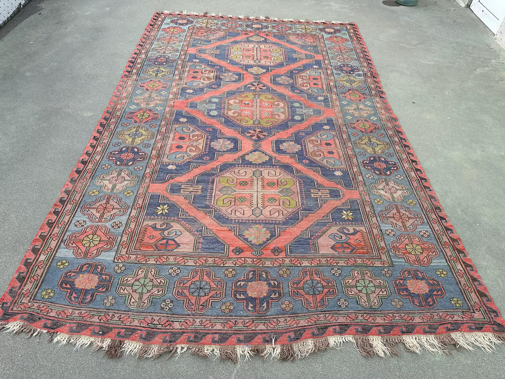 XL Vintage Soumak Accent Area Rug 7.2 x 11.6 ft