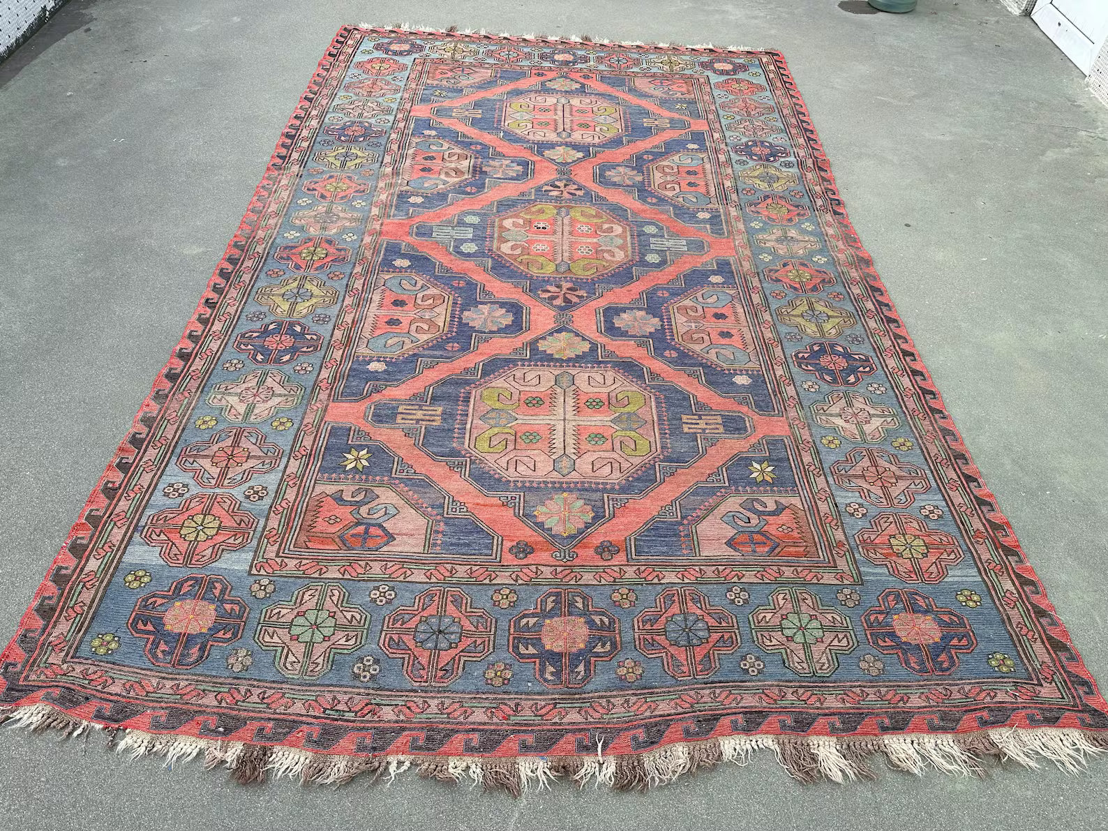 XL Vintage Soumak Accent Area Rug 7.2 x 11.6 ft