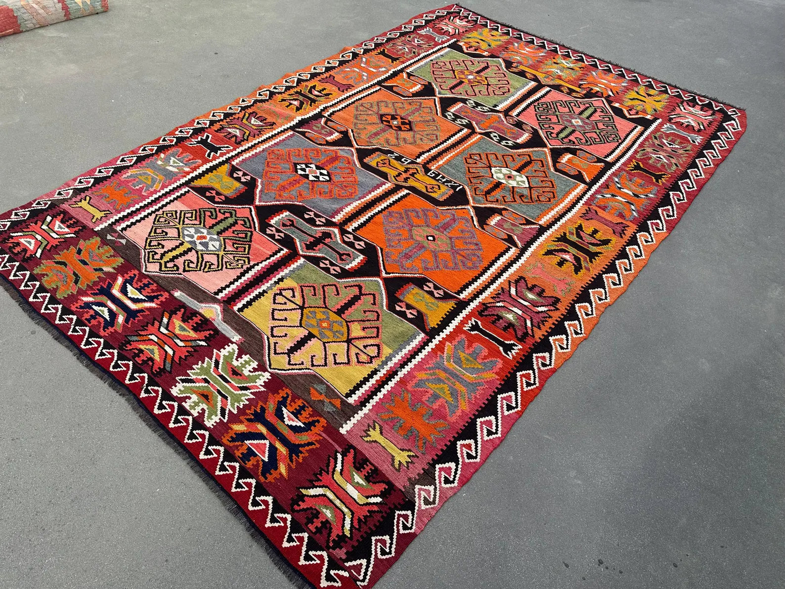 XL Vintage Turkish Kilim Accent Area Rug 7.3 x 11.5 ft