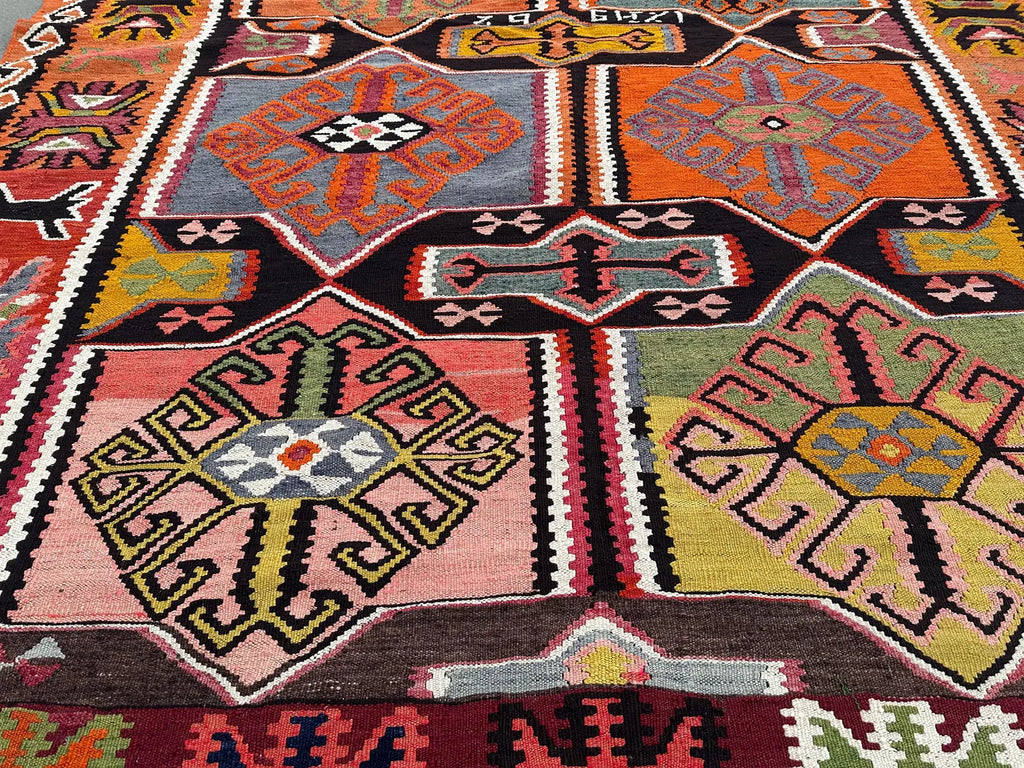 XL Vintage Turkish Kilim Accent Area Rug 7.3 x 11.5 ft