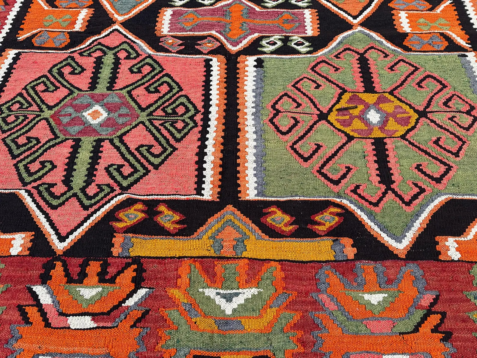 XL Vintage Turkish Kilim Accent Area Rug 7.3 x 11.5 ft