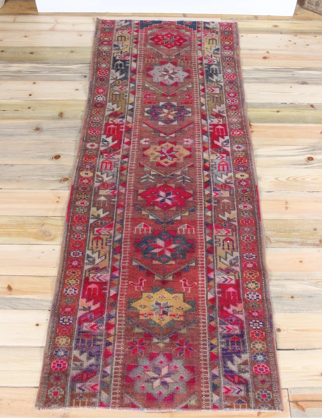 Vintage Turkish Runner Rug 3.9 x 7.2 ft