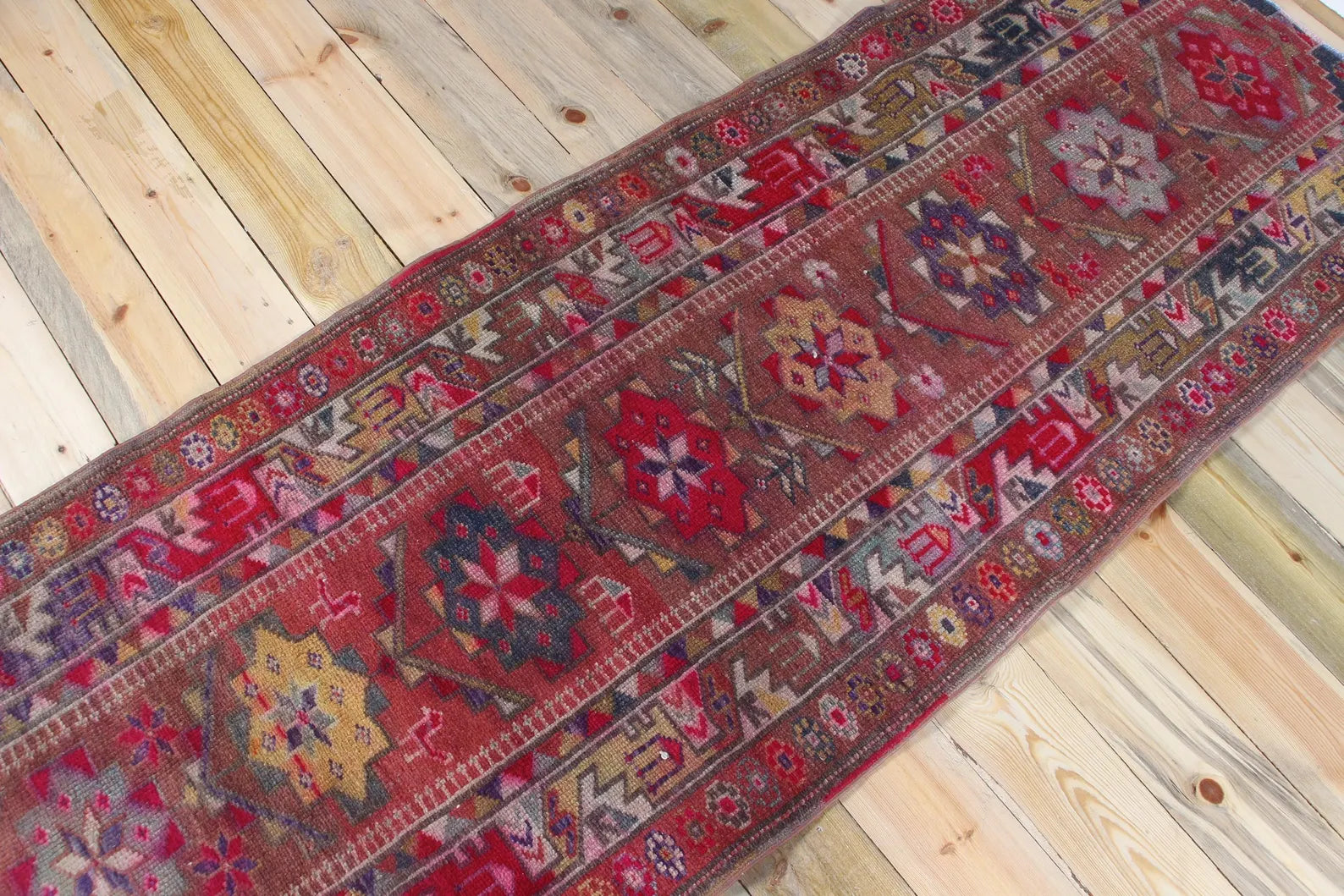 Vintage Turkish Runner Rug 3.9 x 7.2 ft