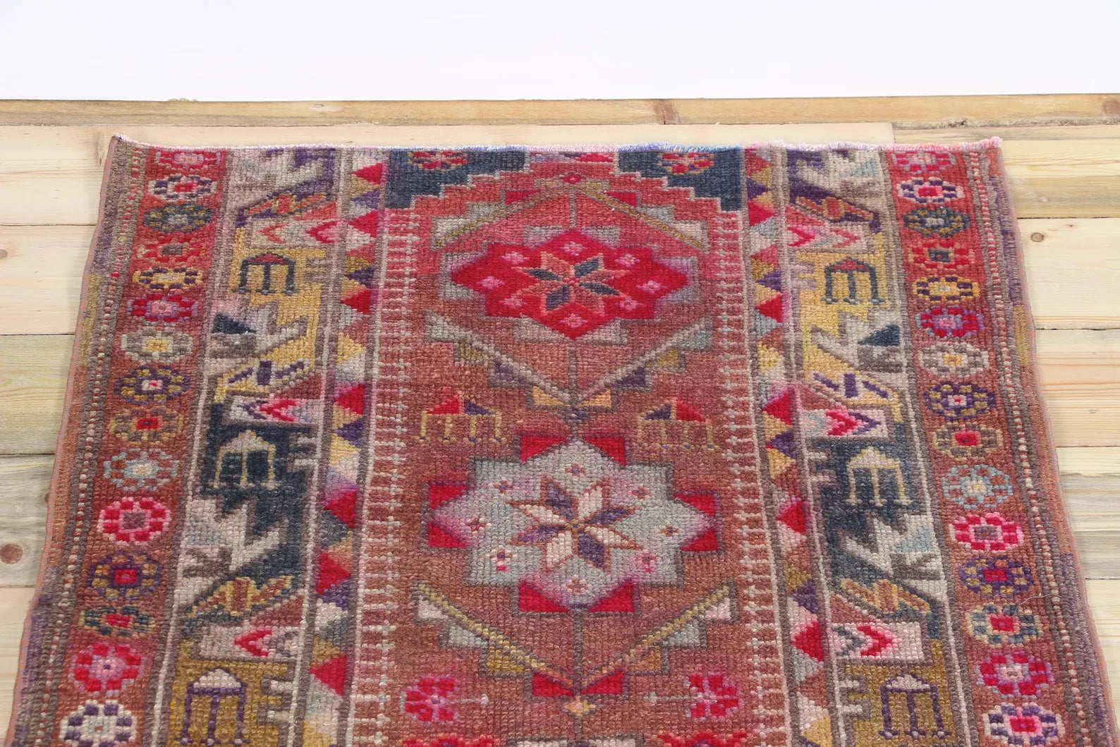 Vintage Turkish Runner Rug 3.9 x 7.2 ft