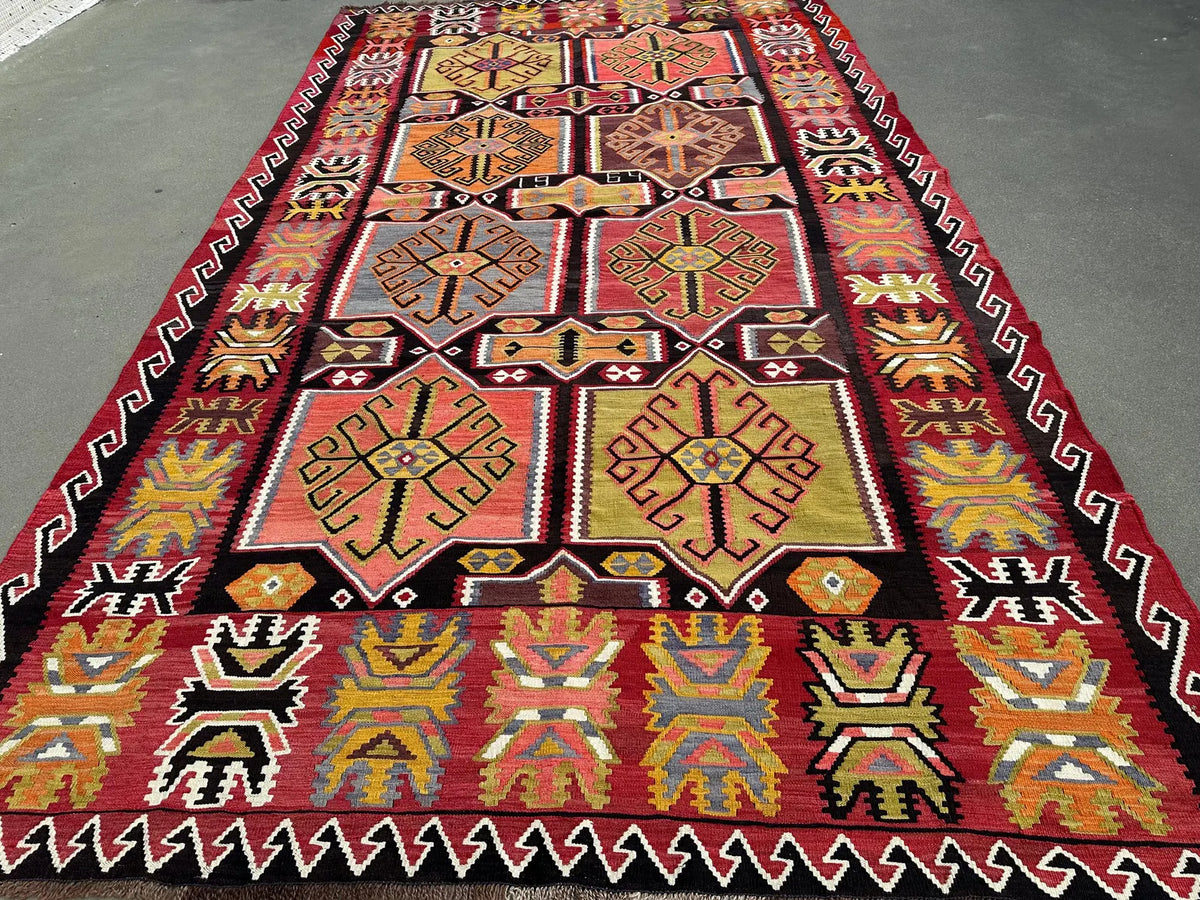 Vintage Turkish Accent Area rug 6.6 x 11 ft