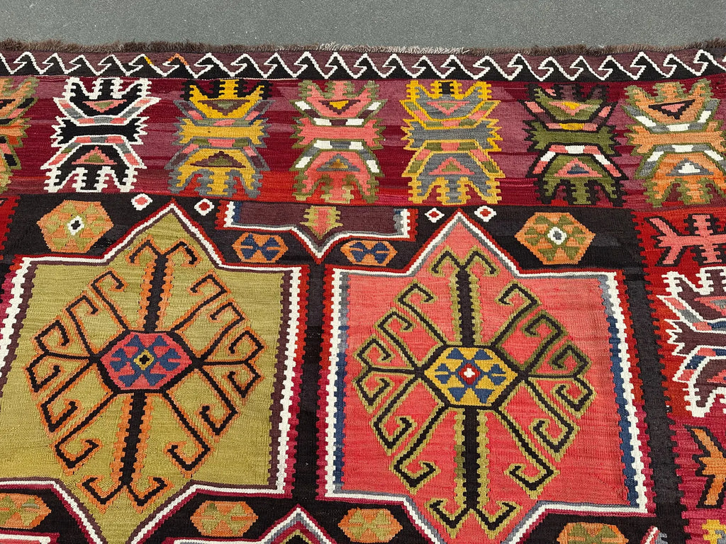 Vintage Turkish Accent Area rug 6.6 x 11 ft