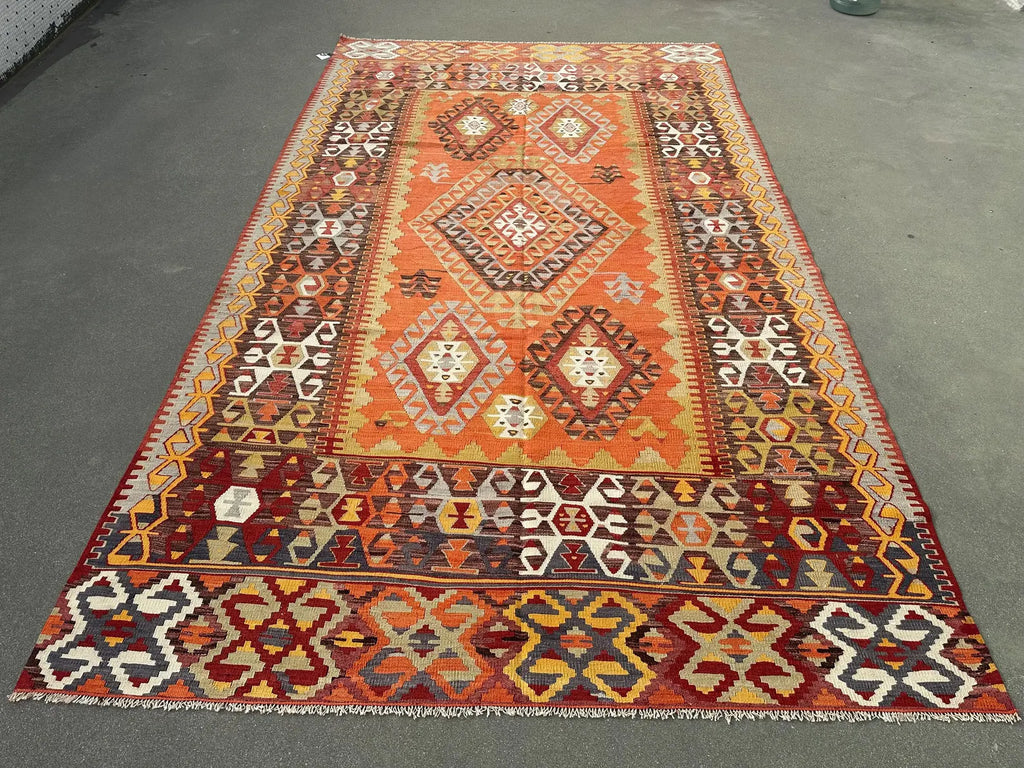 XL Vintage Turkish Kilim Accent Area Rug 6.4 x 10.8 ft