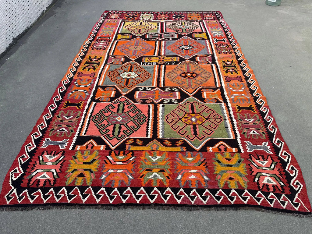 XL Vintage Turkish Kilim Accent Area Rug 7.3 x 11.5 ft