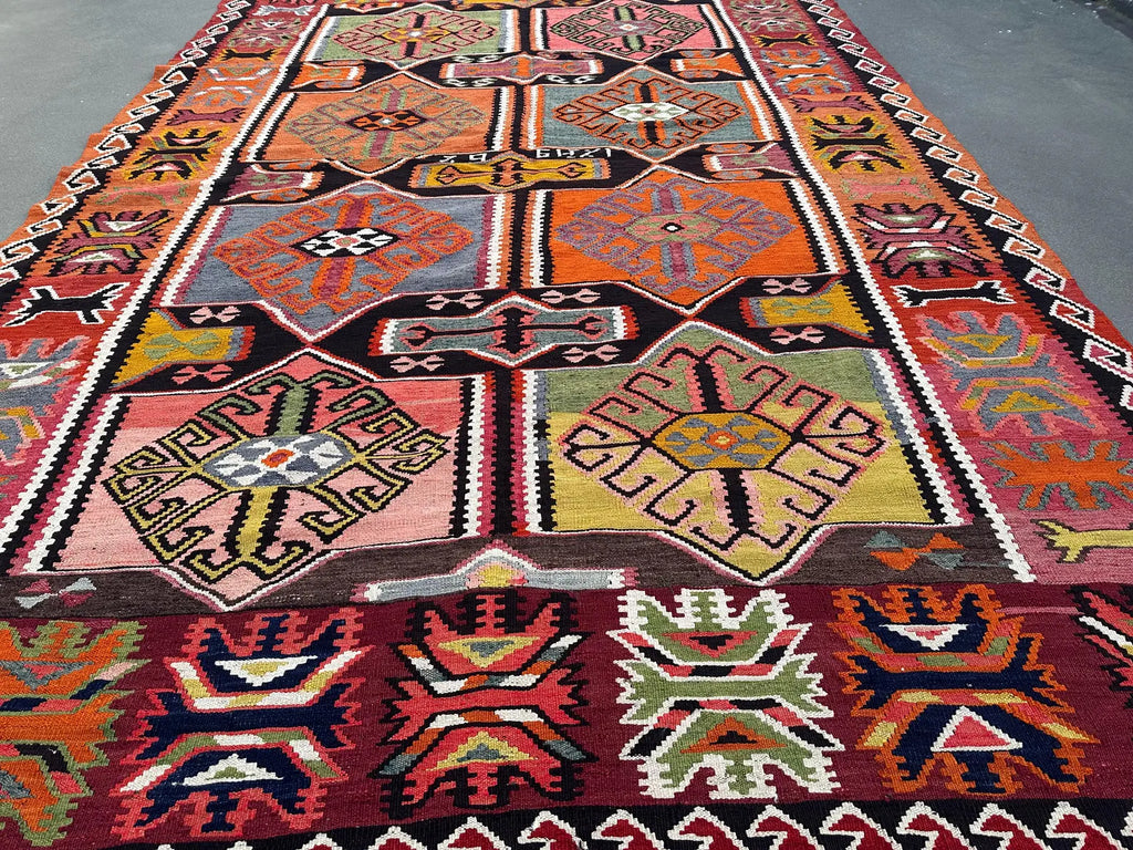 XL Vintage Turkish Kilim Accent Area Rug 7.3 x 11.5 ft