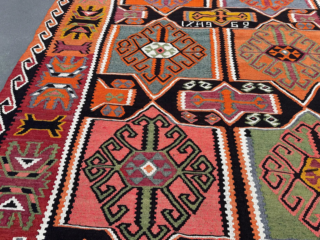 XL Vintage Turkish Kilim Accent Area Rug 7.3 x 11.5 ft