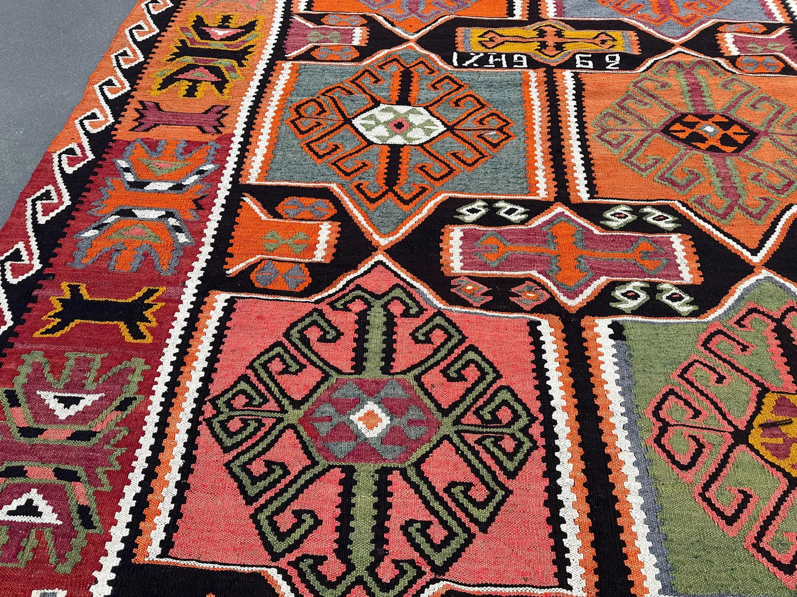 XL Vintage Turkish Kilim Accent Area Rug 7.3 x 11.5 ft