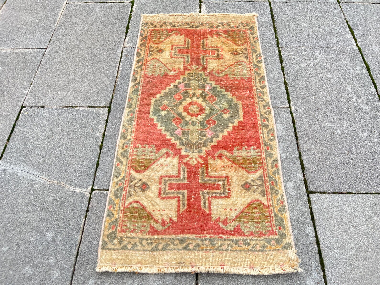 Vintage Turkish Mini Rug 1.6 x 3.3 ft