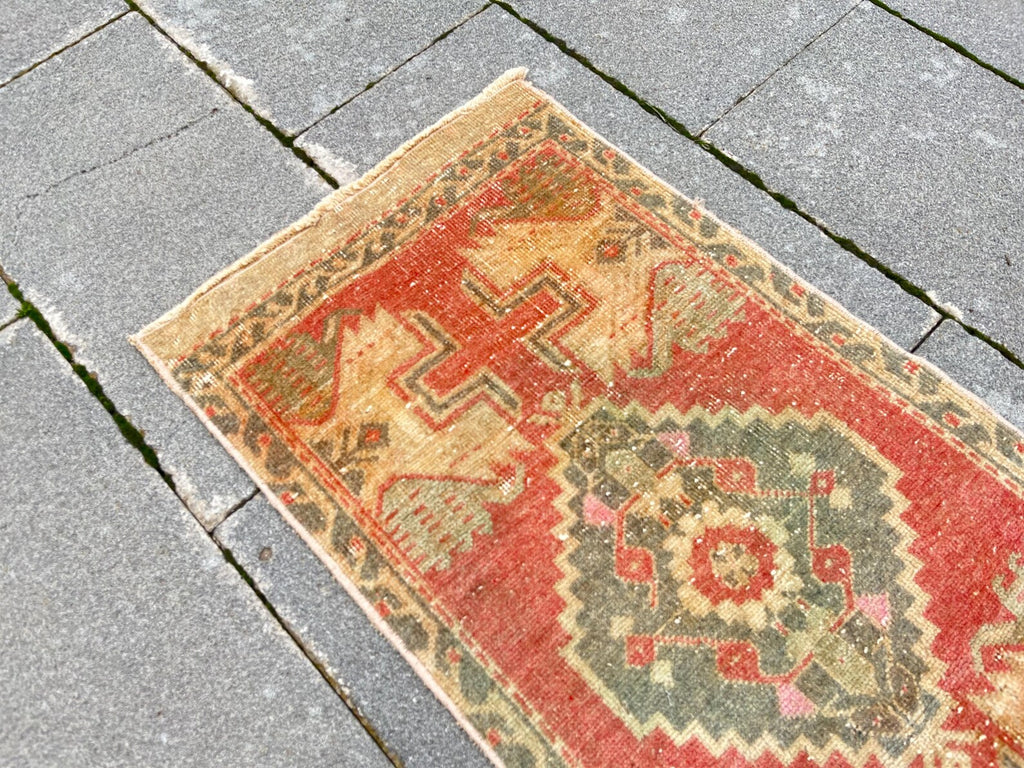 Vintage Turkish Mini Rug 1.6 x 3.3 ft