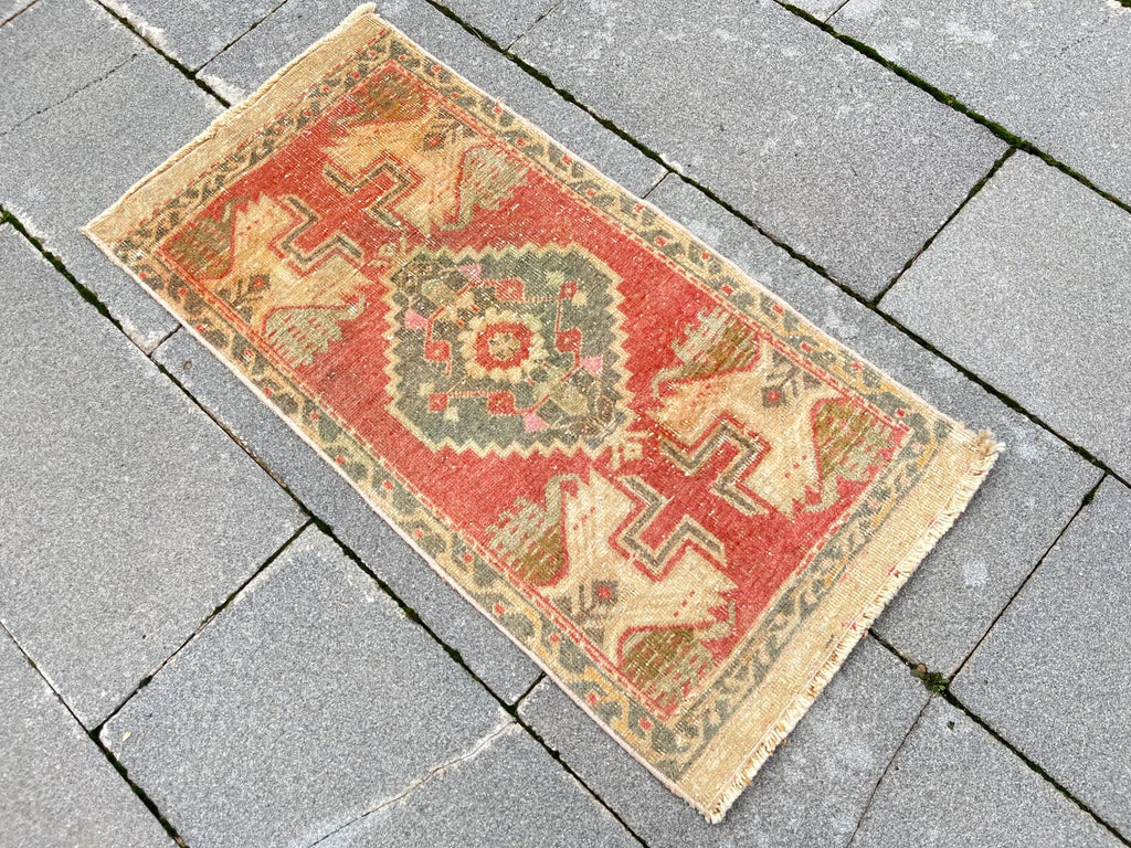 Vintage Turkish Mini Rug 1.6 x 3.3 ft