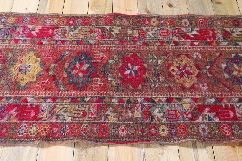 Vintage Turkish Runner Rug 3.9 x 7.2 ft