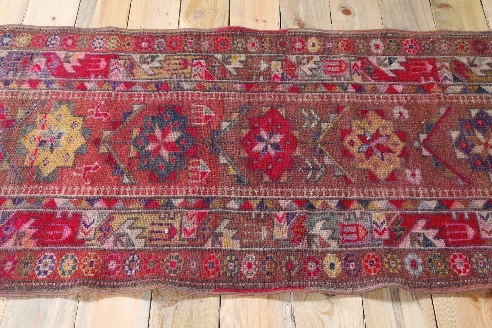 Vintage Turkish Runner Rug 3.9 x 7.2 ft