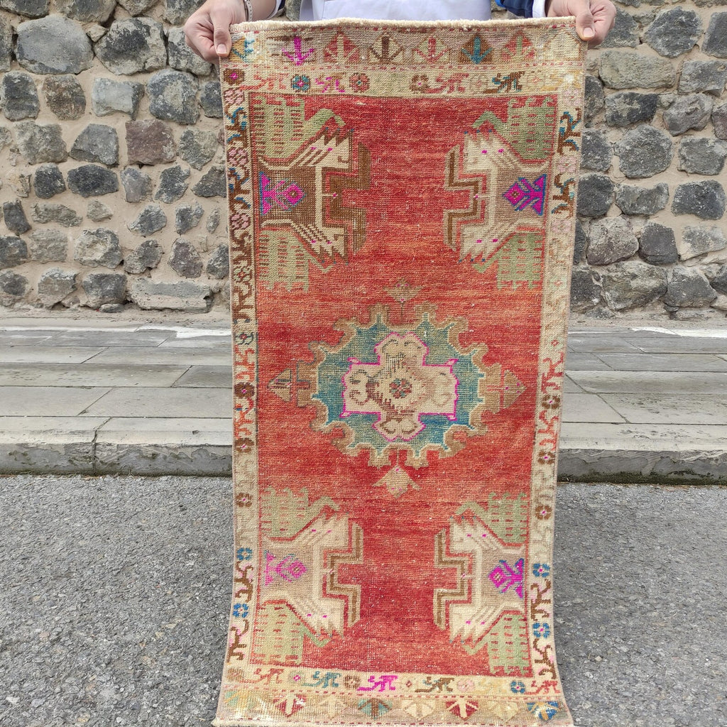 Vintage Turkish Mini Rug 1.7 x 3.6 ft