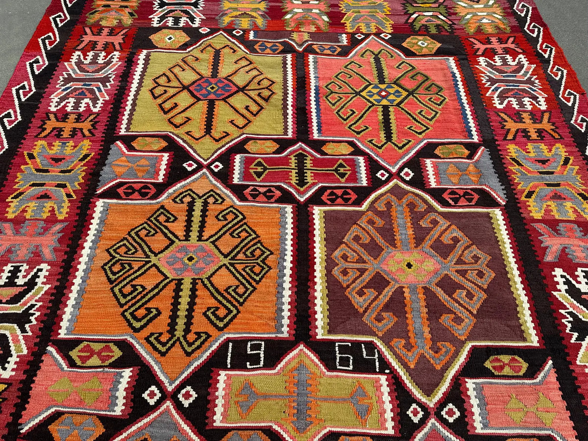 Vintage Turkish Accent Area rug 6.6 x 11 ft