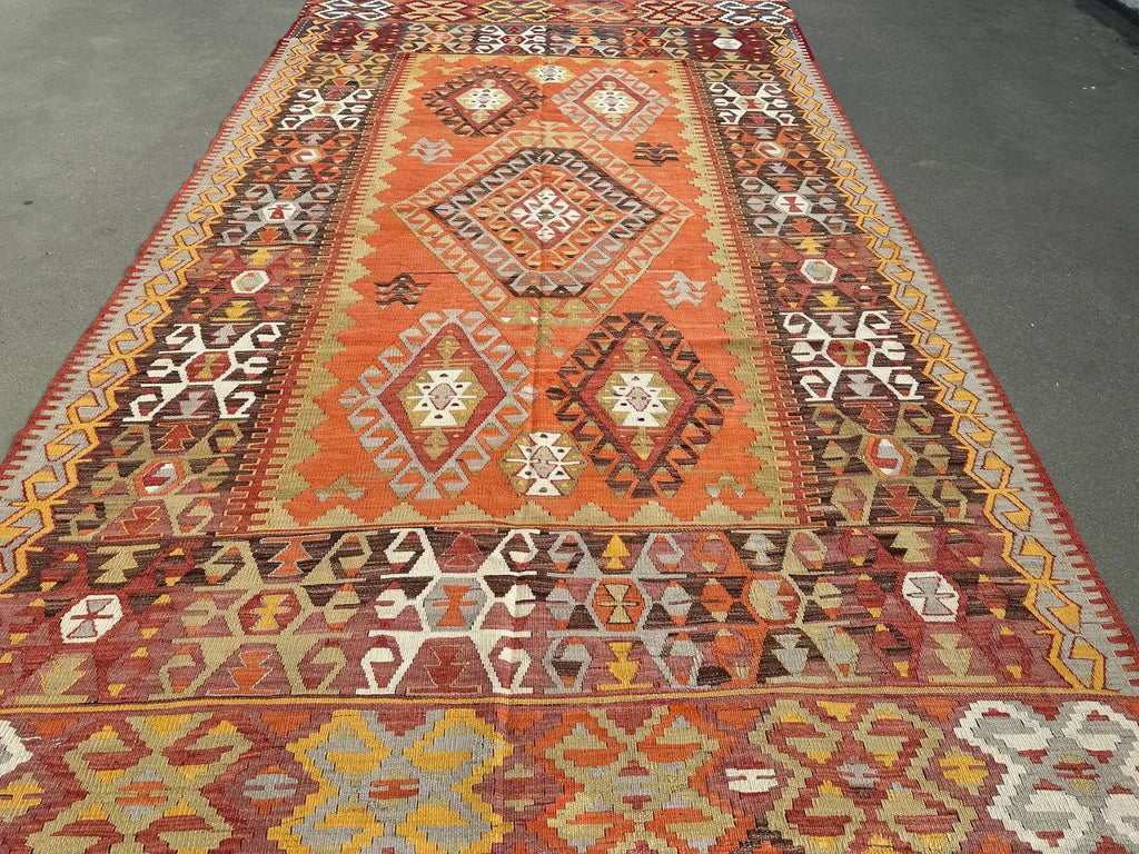 XL Vintage Turkish Kilim Accent Area Rug 6.4 x 10.8 ft