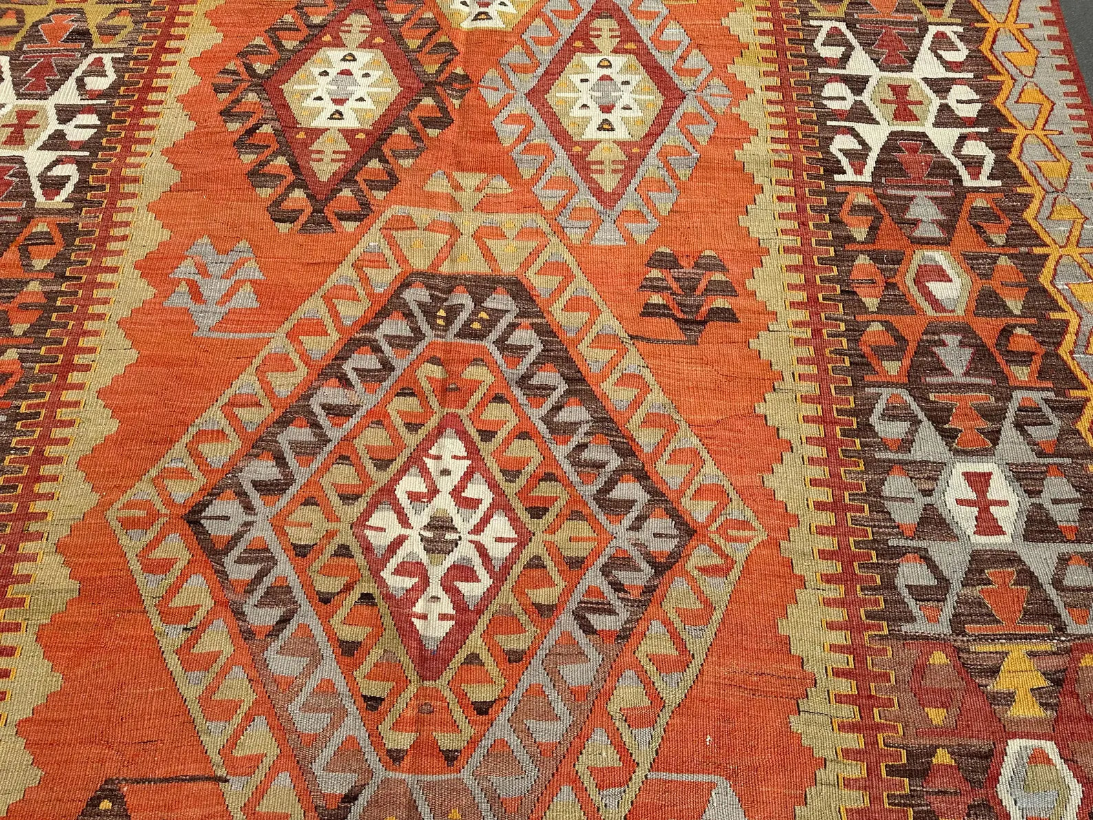 XL Vintage Turkish Kilim Accent Area Rug 6.4 x 10.8 ft