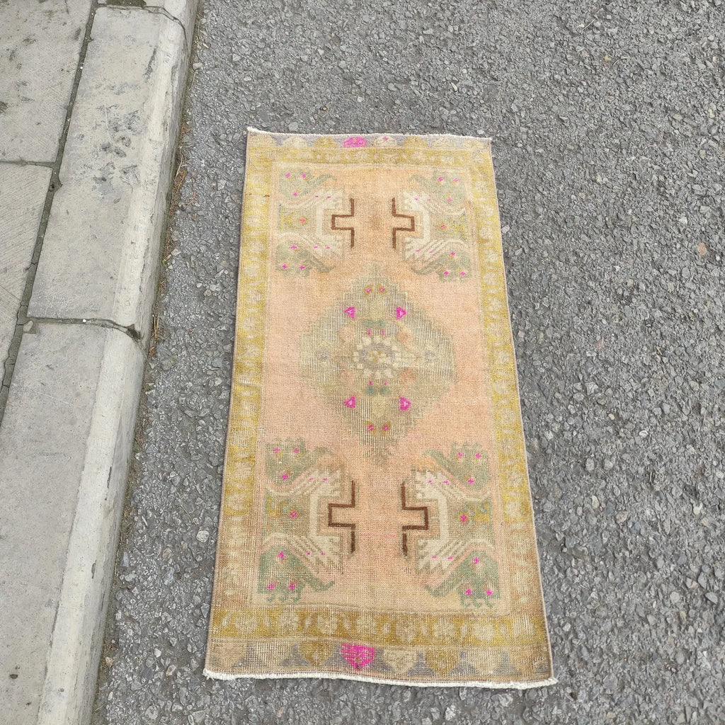 Vintage Turkish Mini Rug 1.5 x 3.2 ft