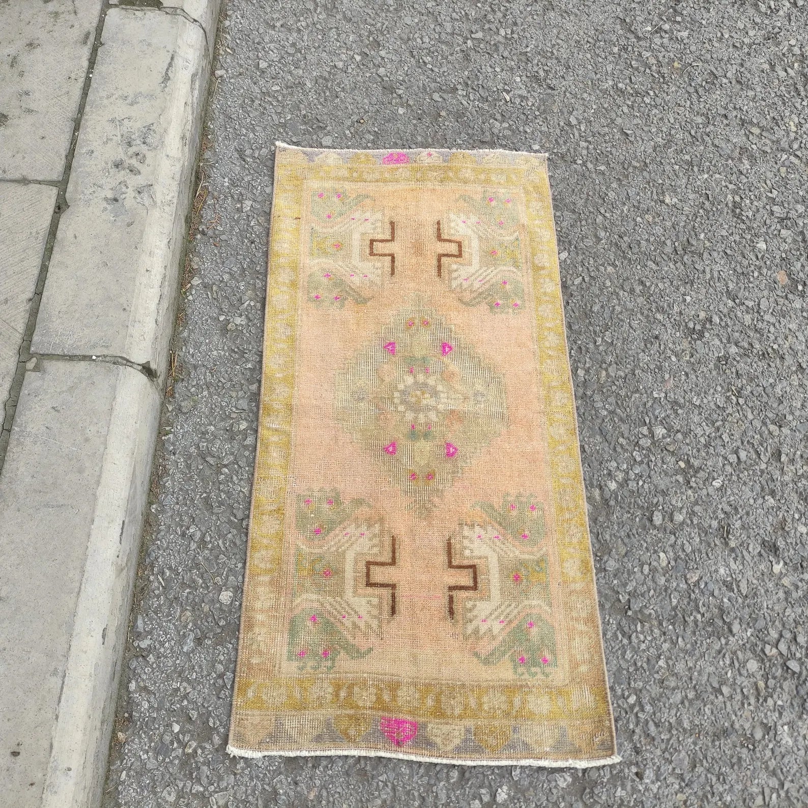 Vintage Turkish Mini Rug 1.5 x 3.2 ft