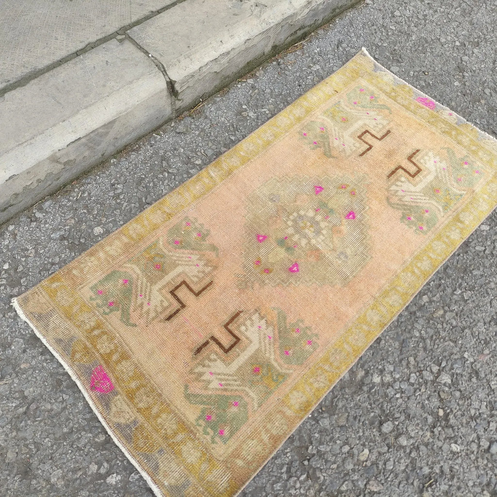 Vintage Turkish Mini Rug 1.5 x 3.2 ft
