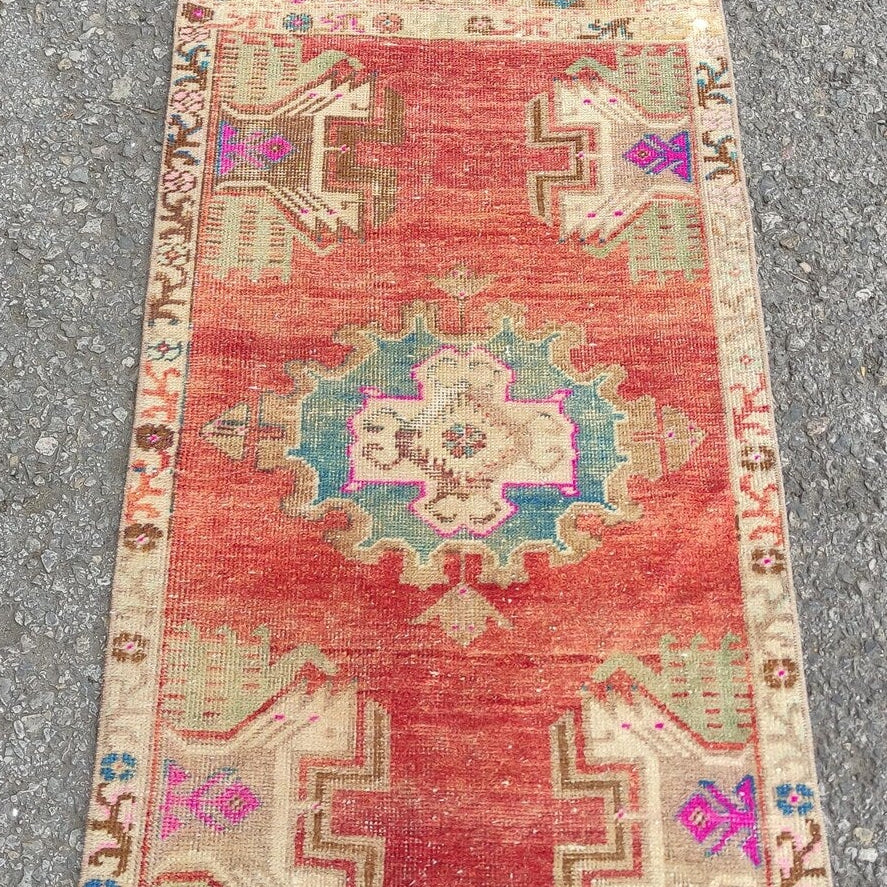 Vintage Turkish Mini Rug 1.7 x 3.6 ft