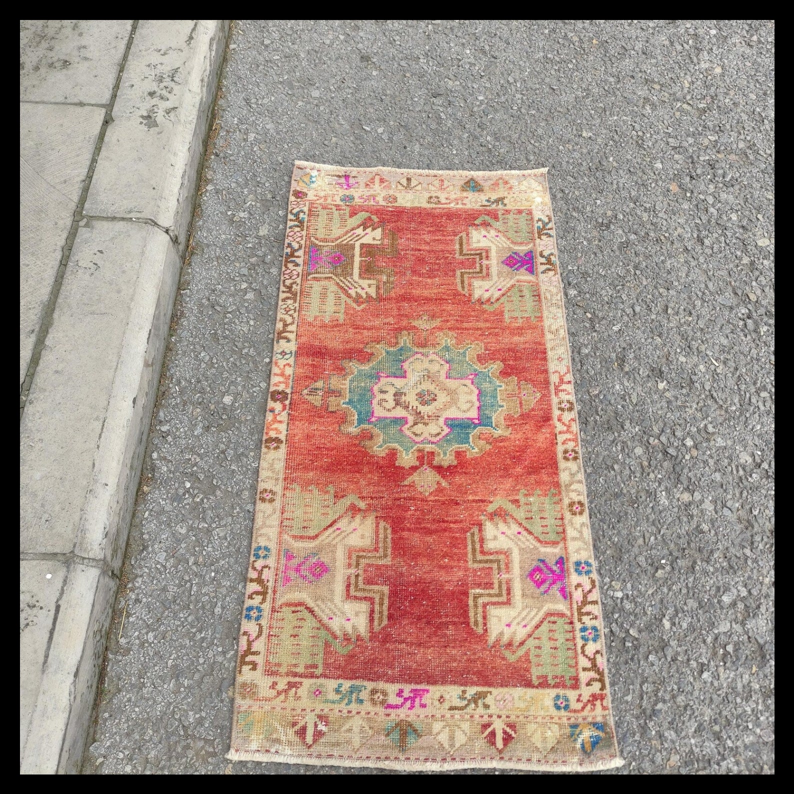 Vintage Turkish Mini Rug 1.7 x 3.6 ft