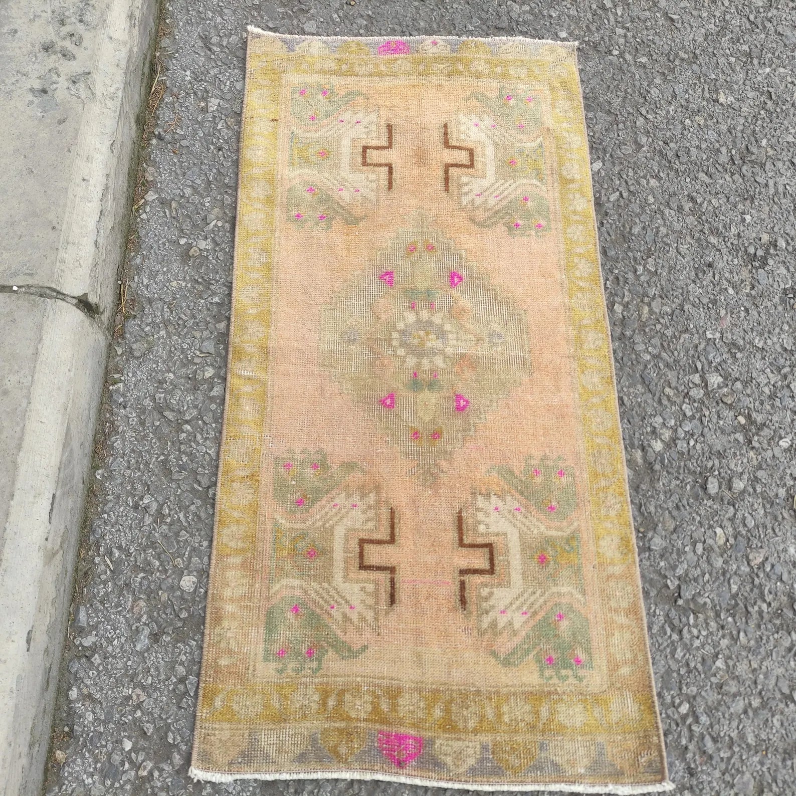Vintage Turkish Mini Rug 1.5 x 3.2 ft