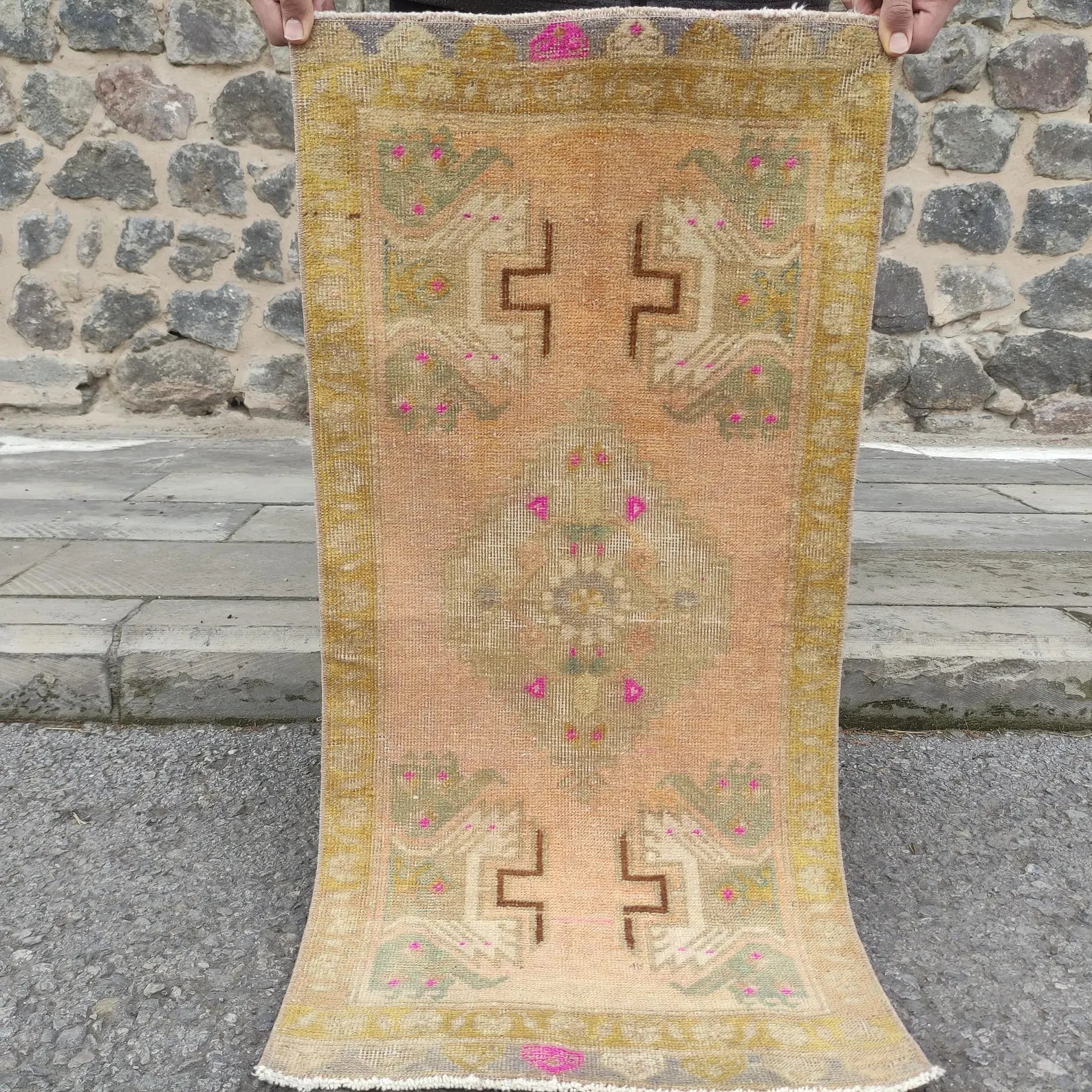 Vintage Turkish Mini Rug 1.5 x 3.2 ft