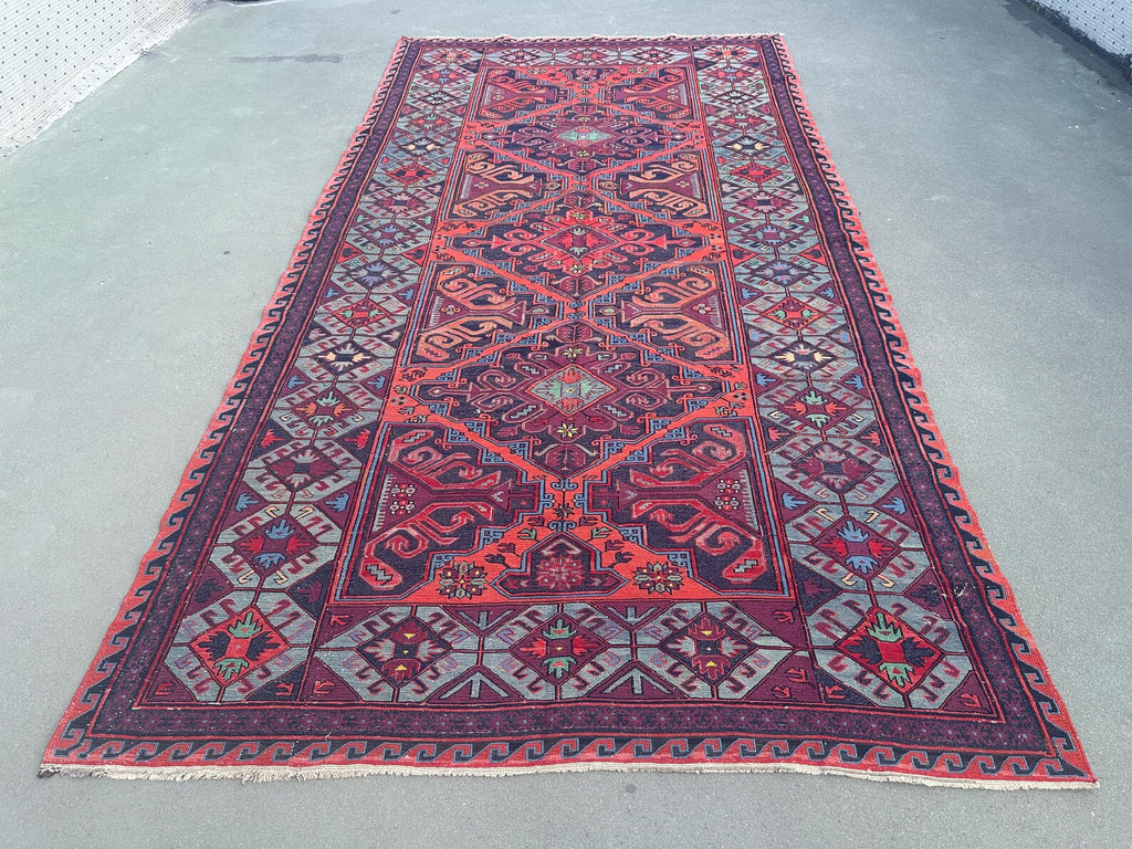 XL Vintage Soumak Accent Area Rug 6.4 x 12.1 ft