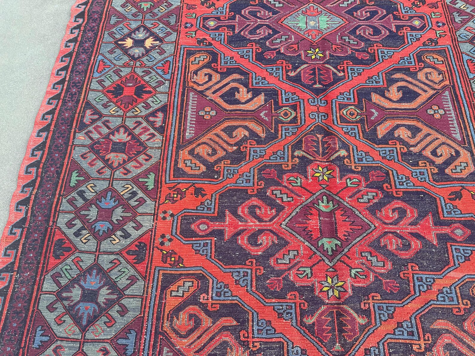 XL Vintage Soumak Accent Area Rug 6.4 x 12.1 ft