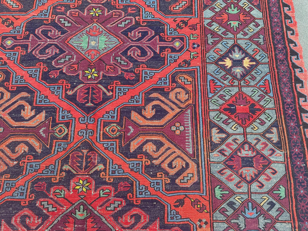 XL Vintage Soumak Accent Area Rug 6.4 x 12.1 ft