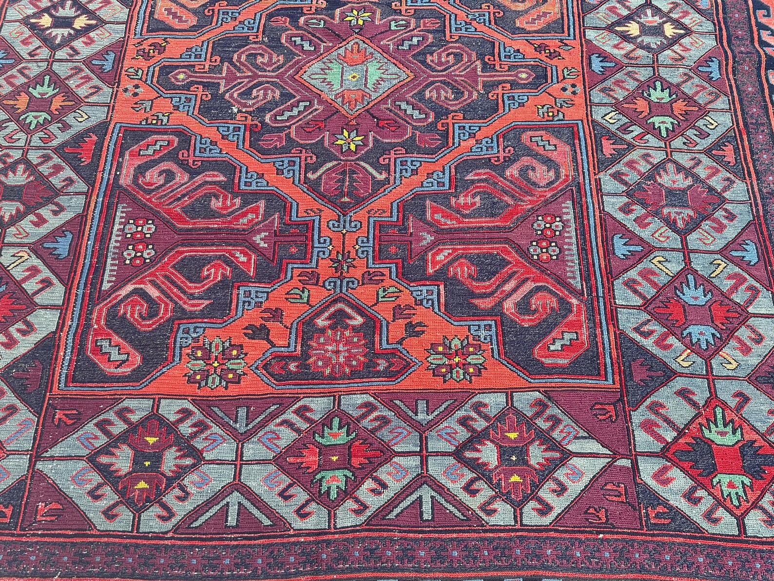 XL Vintage Soumak Accent Area Rug 6.4 x 12.1 ft