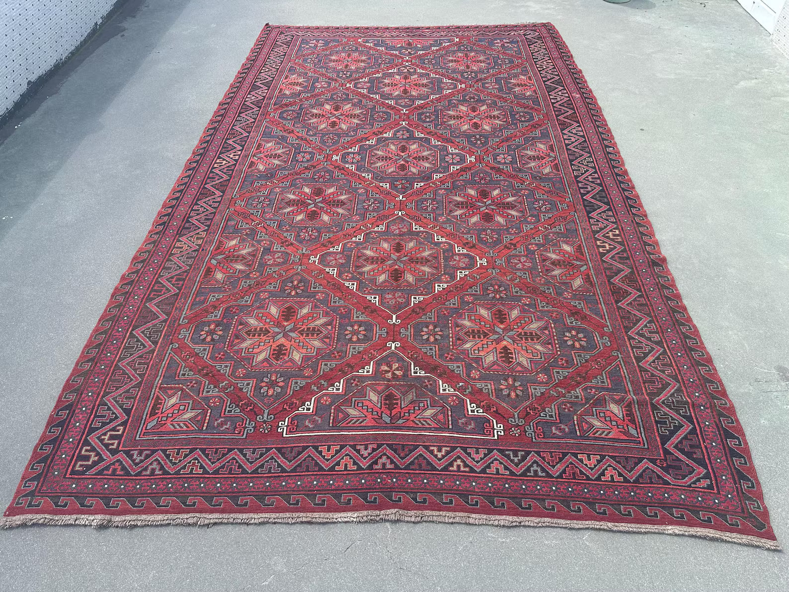 XL Vintage Soumak Accent Area rug 7.6 x 12.8 ft