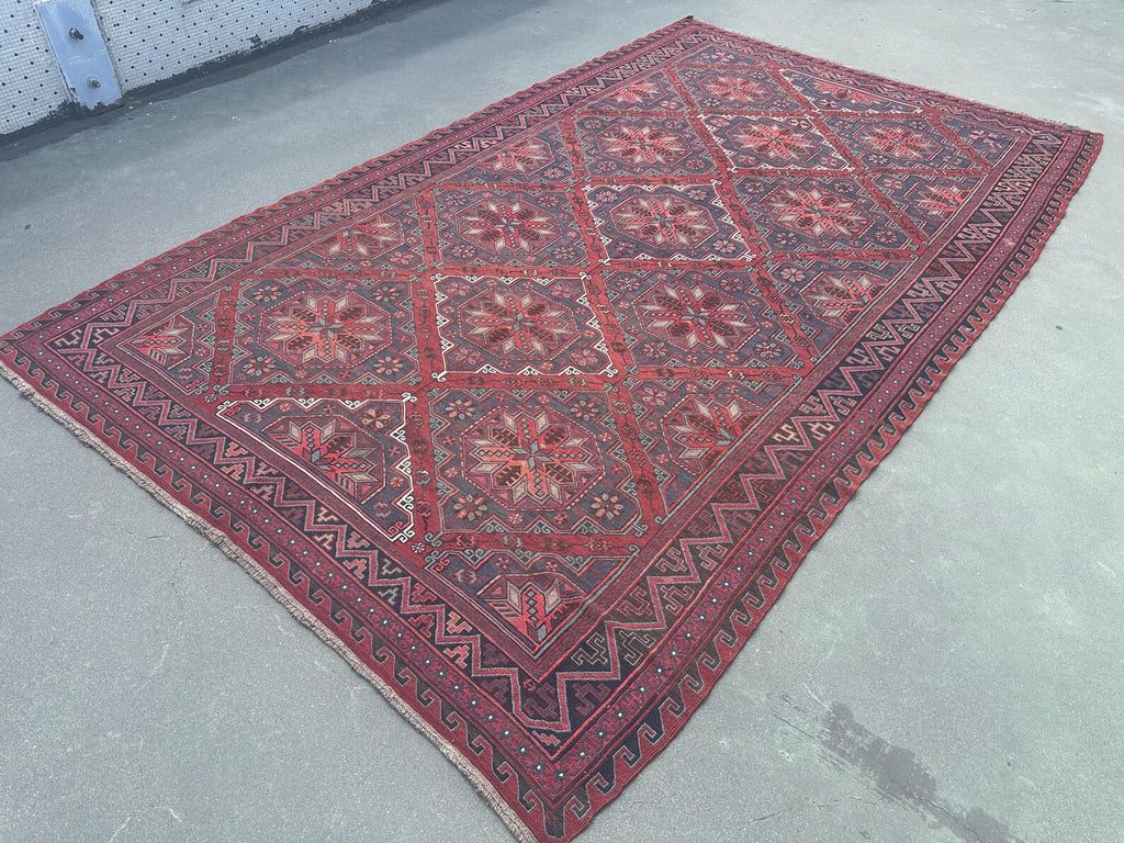 XL Vintage Soumak Accent Area rug 7.6 x 12.8 ft
