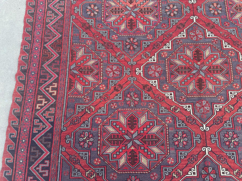 XL Vintage Soumak Accent Area rug 7.6 x 12.8 ft