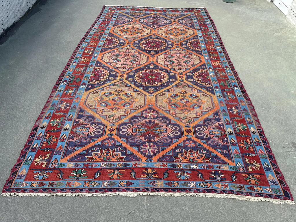 XL Vintage Soumak Accent Area Rug 7.3 x 13.1 ft