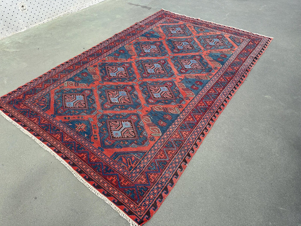XL Vintage Soumak Accent Area Rug 7 x 10.6 ft